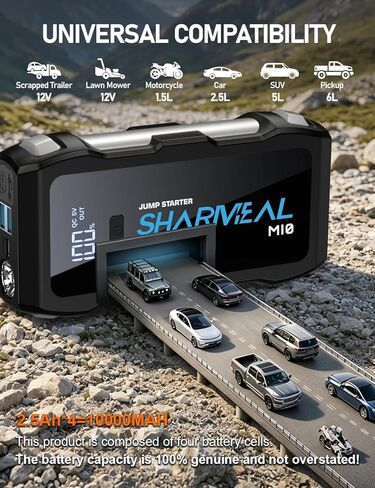 Sharmeal Jump Starter 7000A, 12V Car Battery Jump Starter with USB Quick Charge (Up to All Gas or 12.0L Diesel Engine), Battery Booster with 3 Modes Flashlight and Jumper Cable in Saudi Arabia