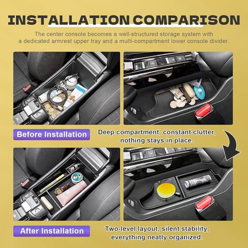 2023-2026 HR-V Center Console Organizer Tray Compatible with Honda HRV 2026 2025 2024 2023 Accessories, 2PCS Custom-Fit ABS Armrest Storage Box & TPE Lower Console Organizer Divider Compartment in Kuwait