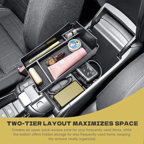 2023-2026 HR-V Center Console Organizer Tray Compatible with Honda HRV 2026 2025 2024 2023 Accessories, 2PCS Custom-Fit ABS Armrest Storage Box & TPE Lower Console Organizer Divider Compartment in Kuwait