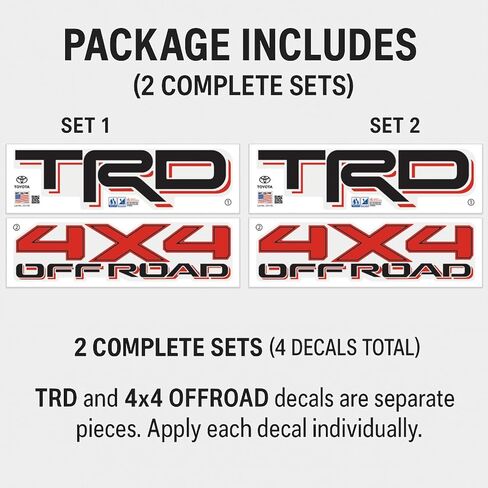 GRITKULTURE ملصقات الفينيل الجرافيك TRD 4x4 القابلة للإزالة على الطرق الوعرة من الفينيل 2 حزمة للسائقين والركاب الجانب العالمي تاكوما وتندرا، استبدال 4 عداء مع ممسحة سهلة التركيب (أحمر) in Kuwait