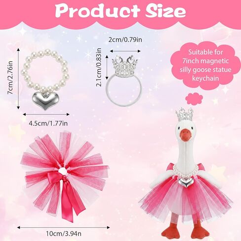 3 PCS 7 Inch Desk Goose Outfits Mini Desk Goose Clothes with Crystal Rhinestone Tiara Crown Heart-Shaped Necklace Tutu Dress Cute Sily Porch Gooses Princess Costumes for Magnetic Gooses Statue in Kuwait