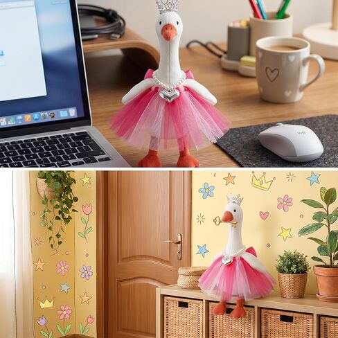 3 PCS 7 Inch Desk Goose Outfits Mini Desk Goose Clothes with Crystal Rhinestone Tiara Crown Heart-Shaped Necklace Tutu Dress Cute Sily Porch Gooses Princess Costumes for Magnetic Gooses Statue in Kuwait