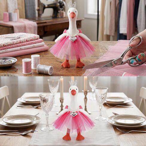 3 PCS 7 Inch Desk Goose Outfits Mini Desk Goose Clothes with Crystal Rhinestone Tiara Crown Heart-Shaped Necklace Tutu Dress Cute Sily Porch Gooses Princess Costumes for Magnetic Gooses Statue in Kuwait