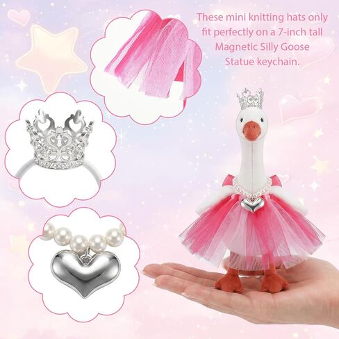 3 PCS 7 Inch Desk Goose Outfits Mini Desk Goose Clothes with Crystal Rhinestone Tiara Crown Heart-Shaped Necklace Tutu Dress Cute Sily Porch Gooses Princess Costumes for Magnetic Gooses Statue in Kuwait