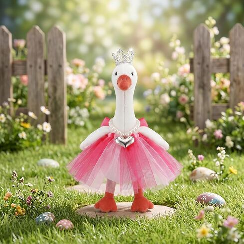 3 PCS 7 Inch Desk Goose Outfits Mini Desk Goose Clothes with Crystal Rhinestone Tiara Crown Heart-Shaped Necklace Tutu Dress Cute Sily Porch Gooses Princess Costumes for Magnetic Gooses Statue in Kuwait