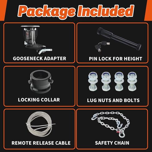 براءة اختراع 6 "إزاحة العجلة الخامسة إلى محول Gooseneck، 14-17" ارتفاع قابل للتعديل، لشاحنات السرير القصيرة التي تسحب العربة ذات العجلة الخامسة، 20000 رطل GTW، مع سلسلة أمان in Kuwait