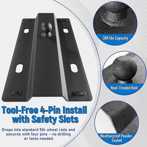 Universal 30,000 lbs Gooseneck Hitch Plate Fit for 5th Wheel Rails, Gooseneck Ball Plate with 2-5/16 inch Ball for Pickup Truck Bed Trailer Towing in Saudi Arabia