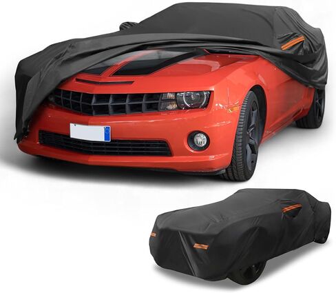 Car Cover Waterproof All Weather Sun Rain Protection Full Exterior Cover for Chevrolet Camaro Black with Left Side Zippers in Kuwait