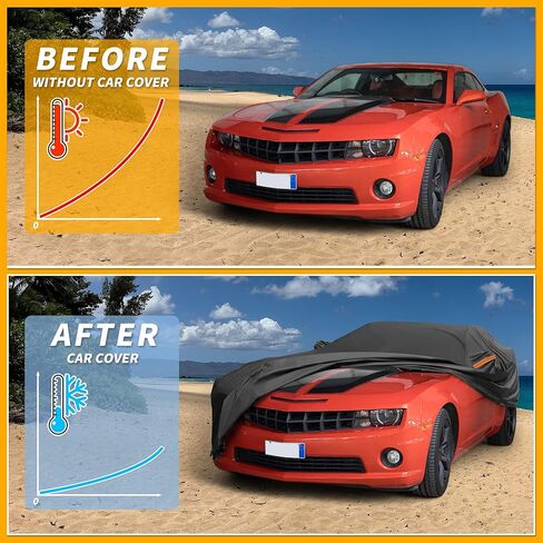Car Cover Waterproof All Weather Sun Rain Protection Full Exterior Cover for Chevrolet Camaro Black with Left Side Zippers in Kuwait