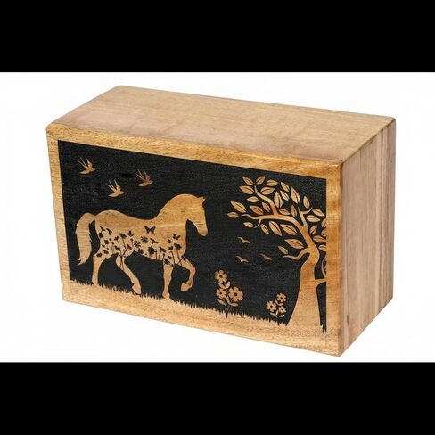 Handcrafted Horse Wooden Cremation Urns for Human Ashes Adult Large - Funeral Urn Box - Burial Urns for Columbarium (9X5.5X4.5) in Saudi Arabia