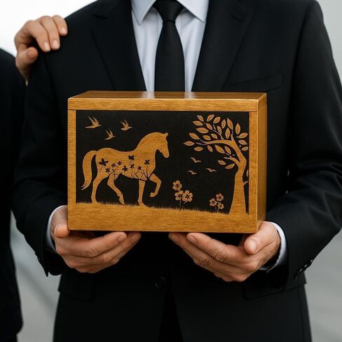 Handcrafted Horse Wooden Cremation Urns for Human Ashes Adult Large - Funeral Urn Box - Burial Urns for Columbarium (9X5.5X4.5) in Saudi Arabia