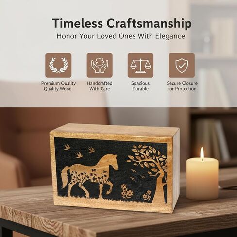 Handcrafted Horse Wooden Cremation Urns for Human Ashes Adult Large - Funeral Urn Box - Burial Urns for Columbarium (9X5.5X4.5) in Saudi Arabia
