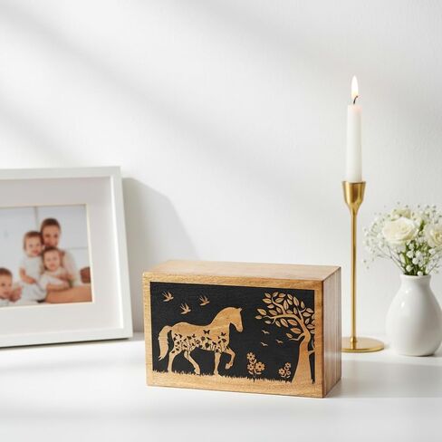 Handcrafted Horse Wooden Cremation Urns for Human Ashes Adult Large - Funeral Urn Box - Burial Urns for Columbarium (9X5.5X4.5) in Saudi Arabia