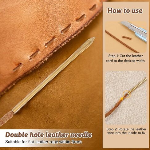 2 Pcs Sewing Leather Needles, Metal Single Hole Leather Rope Woven Needle, Single Prong Lacing Needles, Manual Lacing Threading Prong Steel Needle for Leathering Craft (Hole Diameter 0.2cm, 2.2 Inch) in Kuwait