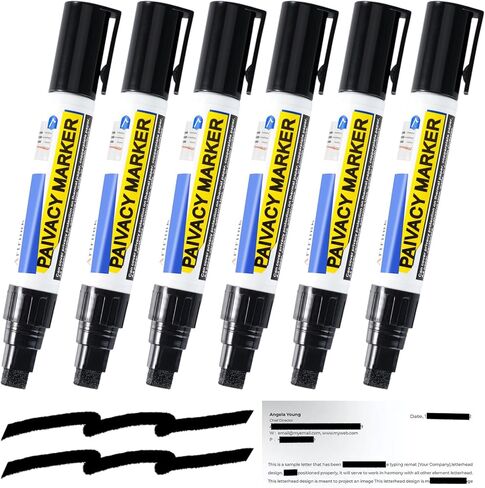 6Pcs Secure Marker Redacting Pen Identity Theft Protector Privacy Protection Stick Security Redaction Marker Pen for Blacks Out Private Information Sensitive Documents Mailing Addresses in Saudi Arabia