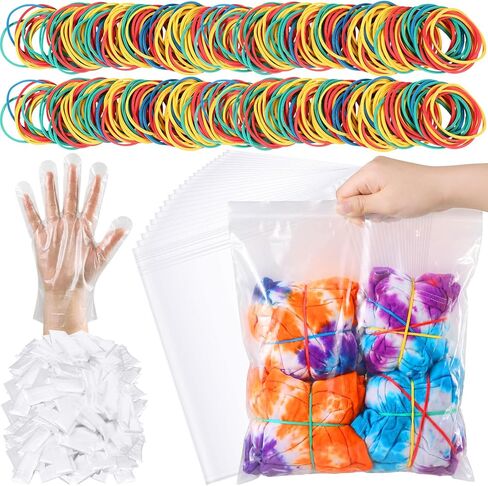 100 Pcs Rubber Bands Kit for Tie Dye Projects Craft Project Colorful Elastic Rubber Band with 100 Pairs Gloves 100 Sealed Bags for Office Supplies Tie Dye Accessories in Kuwait