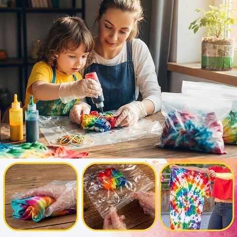 100 Pcs Rubber Bands Kit for Tie Dye Projects Craft Project Colorful Elastic Rubber Band with 100 Pairs Gloves 100 Sealed Bags for Office Supplies Tie Dye Accessories in Kuwait