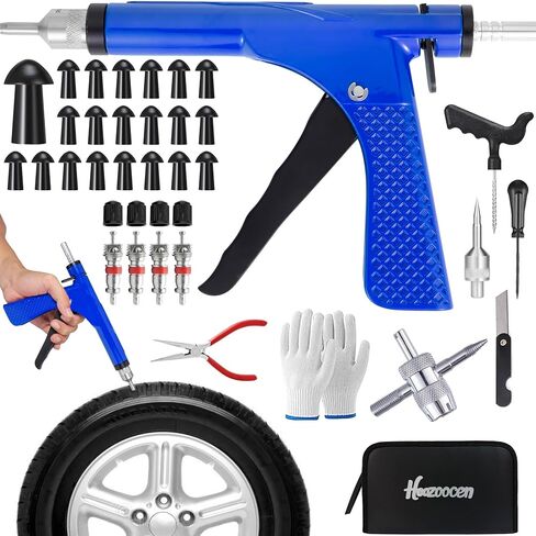 Tubeless Tire Gun Puncture Repair Kit with 20 Mushroom Plugs, for Tire Punctures and Flats on Cars, ATV, Trucks, Motorcycles & Tractors,Quick Repair, Airtight Seal（Blue） in Saudi Arabia