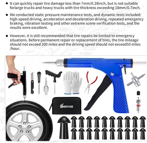 Tubeless Tire Gun Puncture Repair Kit with 20 Mushroom Plugs, for Tire Punctures and Flats on Cars, ATV, Trucks, Motorcycles & Tractors,Quick Repair, Airtight Seal（Blue） in Saudi Arabia