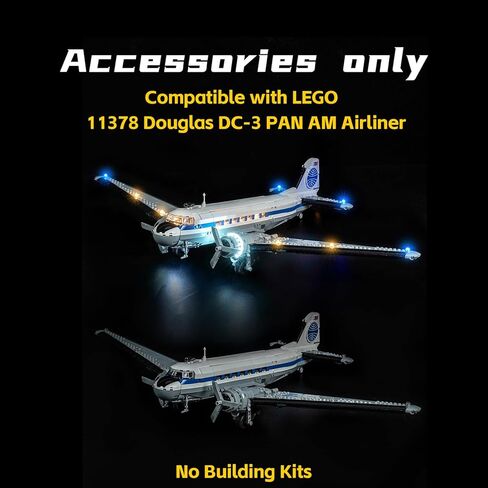 مصابيح LED BrickBling متوافقة مع طائرة Lego Douglas DC-3 PAN AM، مجموعة إضاءة إبداعية متوافقة مع Lego 11378 (الأضواء فقط، لا تأتي مع الطراز) (إضاءة الإصدار الكلاسيكي) in Kuwait