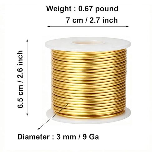 9GA 3MM，0.67 Pound 50 ft Gold Aluminum Wire for Crafting Bendable Sculpting Wire, Tarnish Resistant for Jewelry Making, Sculpture & DIY Art Crafts in Saudi Arabia