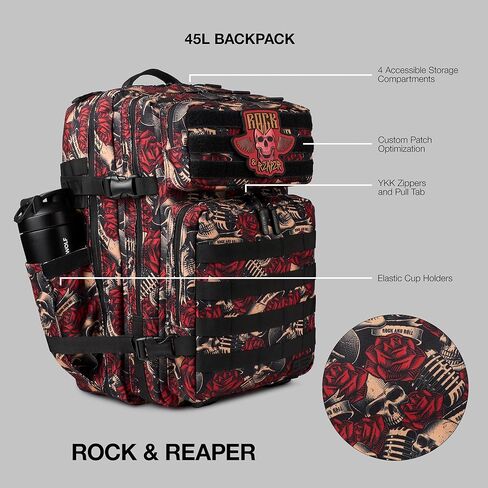 WOLFpak 45L Athletic Gym Backpack (Rock & Reaper) Durable 1000D Waterproof Oxford Material with MOLLE Webbing, Laptop Pocket & Dual Cup Holders, Durable Fitness/Travel/Military Daypack in Saudi Arabia
