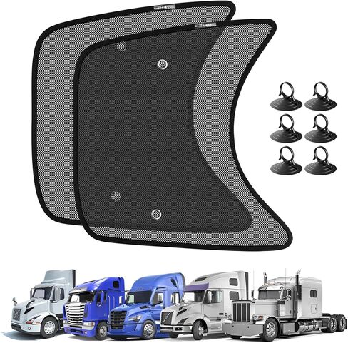 2PCS 23.6"x21.6" Semi Truck Side Window Shade, Mesh Sunshade for Peterbilt 389 Volvo VNL Freightliner Cascadia Argosy, Sun Blocking UV Protection with Suction Cup, All Season Cab Accessories in Saudi Arabia