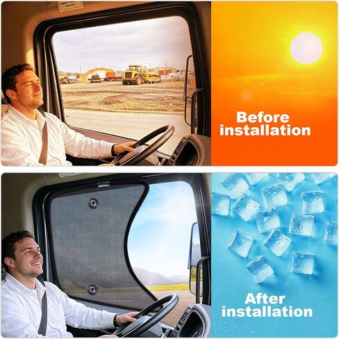 2PCS 23.6"x21.6" Semi Truck Side Window Shade, Mesh Sunshade for Peterbilt 389 Volvo VNL Freightliner Cascadia Argosy, Sun Blocking UV Protection with Suction Cup, All Season Cab Accessories in Saudi Arabia