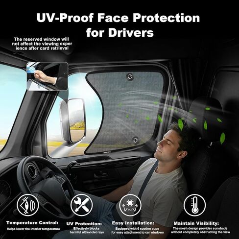2PCS 23.6"x21.6" Semi Truck Side Window Shade, Mesh Sunshade for Peterbilt 389 Volvo VNL Freightliner Cascadia Argosy, Sun Blocking UV Protection with Suction Cup, All Season Cab Accessories in Saudi Arabia