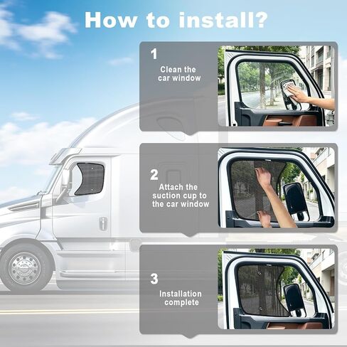 2PCS 23.6"x21.6" Semi Truck Side Window Shade, Mesh Sunshade for Peterbilt 389 Volvo VNL Freightliner Cascadia Argosy, Sun Blocking UV Protection with Suction Cup, All Season Cab Accessories in Saudi Arabia