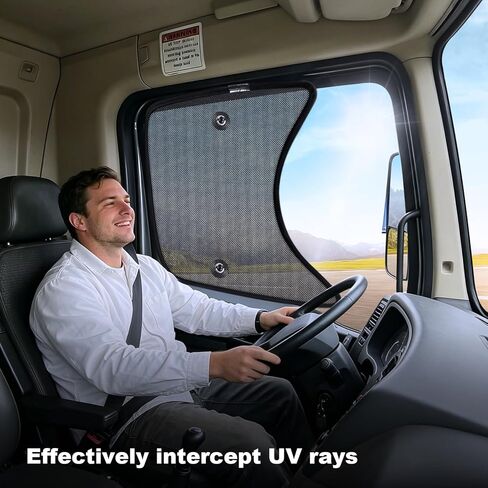2PCS 23.6"x21.6" Semi Truck Side Window Shade, Mesh Sunshade for Peterbilt 389 Volvo VNL Freightliner Cascadia Argosy, Sun Blocking UV Protection with Suction Cup, All Season Cab Accessories in Saudi Arabia