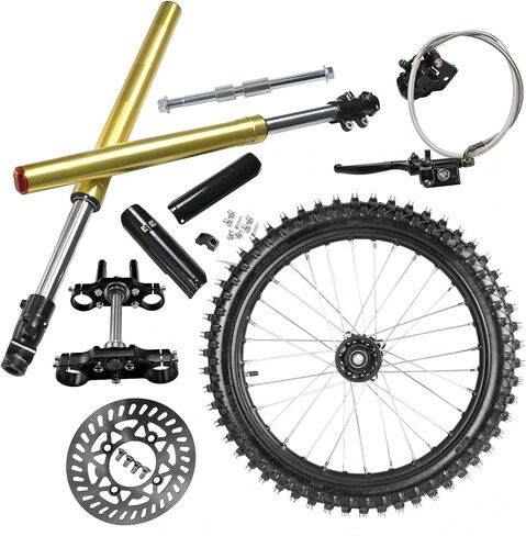 Motorcycle Wheel Tire Front 70/100-19 Knobby Tire with 15mm Bearing + Frok Shock Absorber 45mm/48mm + Brake Caliper for Pit Pro Trail Dirt Bike 70cc 90cc 110cc 125cc 150cc 160cc in Kuwait