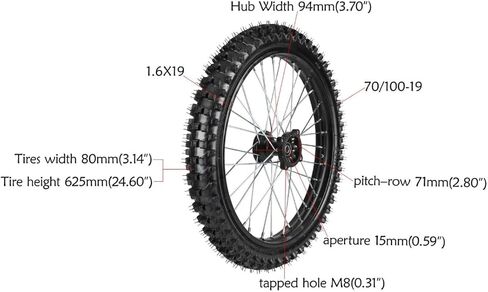 Motorcycle Wheel Tire Front 70/100-19 Knobby Tire with 15mm Bearing + Frok Shock Absorber 45mm/48mm + Brake Caliper for Pit Pro Trail Dirt Bike 70cc 90cc 110cc 125cc 150cc 160cc in Kuwait