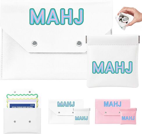 2 Pcs Leather Mahjong Card Bag Clutch Pouch Holder with PU Squeeze Dice Bag Mahjong Accessories Protector Cover Case for MAHJ Lover Playing Game Night(White) in Kuwait