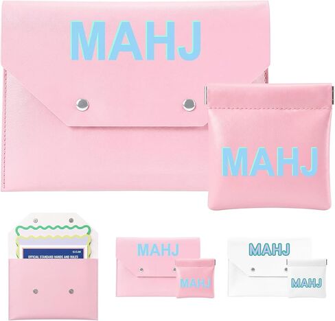2 Pcs Leather Mahjong Card Bag Clutch Pouch Holder with PU Squeeze Dice Bag Mahjong Accessories Protector Cover Case for MAHJ Lover Playing Game Night(White) in Kuwait