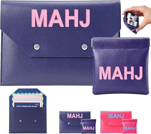 2 Pcs Leather Mahjong Card Bag Clutch Pouch Holder with PU Squeeze Dice Bag Mahjong Accessories Protector Cover Case for MAHJ Lover Playing Game Night(White) in Kuwait