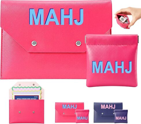 2 Pcs Leather Mahjong Card Bag Clutch Pouch Holder with PU Squeeze Dice Bag Mahjong Accessories Protector Cover Case for MAHJ Lover Playing Game Night(White) in Kuwait