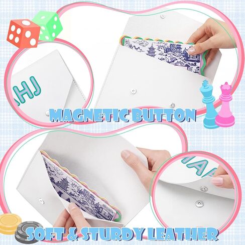 2 Pcs Leather Mahjong Card Bag Clutch Pouch Holder with PU Squeeze Dice Bag Mahjong Accessories Protector Cover Case for MAHJ Lover Playing Game Night(White) in Kuwait