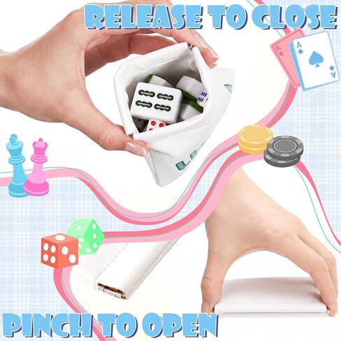 2 Pcs Leather Mahjong Card Bag Clutch Pouch Holder with PU Squeeze Dice Bag Mahjong Accessories Protector Cover Case for MAHJ Lover Playing Game Night(White) in Kuwait