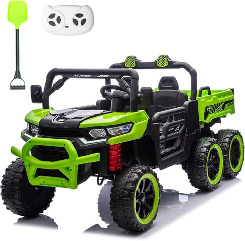 24V Side by Side 6 Wheel Ride On Dump Truck, 4WD Battery Powered Electric Car for Boys and Girls Outdoors with Remote Control, Bluetooth, Green in Kuwait