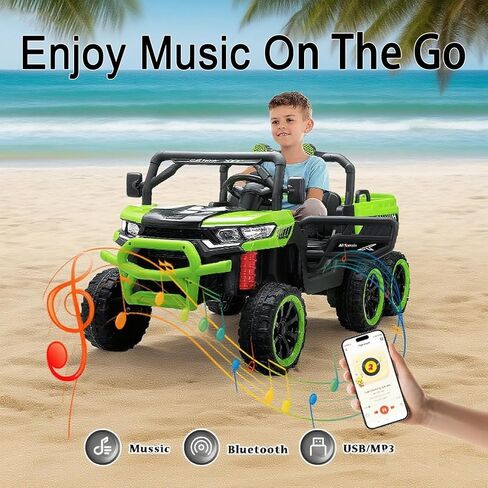 24V Side by Side 6 Wheel Ride On Dump Truck, 4WD Battery Powered Electric Car for Boys and Girls Outdoors with Remote Control, Bluetooth, Green in Kuwait