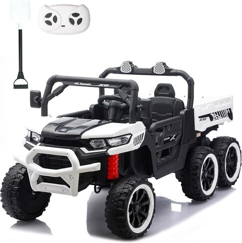 24V Side by Side 6 Wheel Ride On Dump Truck, 4WD Battery Powered Electric Car for Boys and Girls Outdoors with Remote Control, Bluetooth, Green in Saudi Arabia