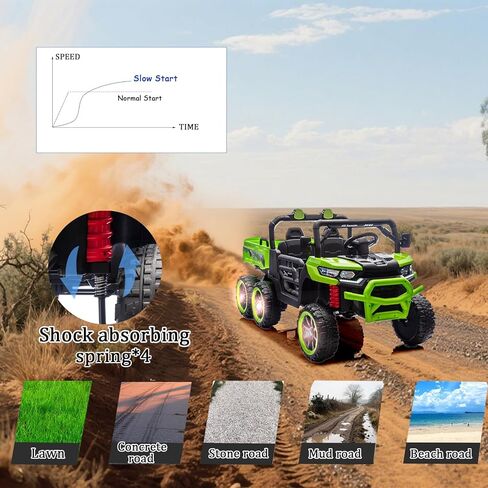 24V Side by Side 6 Wheel Ride On Dump Truck, 4WD Battery Powered Electric Car for Boys and Girls Outdoors with Remote Control, Bluetooth, Green in Kuwait