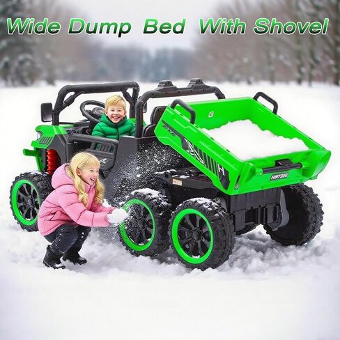 24V Side by Side 6 Wheel Ride On Dump Truck, 4WD Battery Powered Electric Car for Boys and Girls Outdoors with Remote Control, Bluetooth, Green in Kuwait