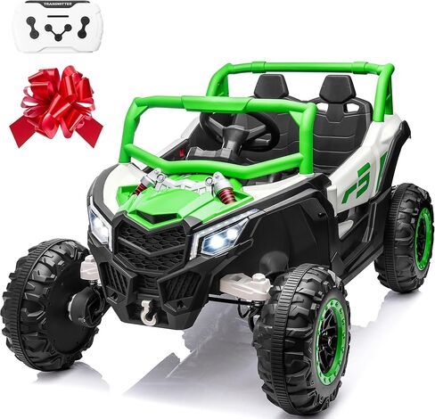 24V Ride On Car for Kids, JORFLY Battery Powered Electric Off-Road UTV Toys w/Remote Control, Gift Bow, 4x150W, 4WD/2WD, 3 Speeds, Shock Absorbers, Bluetooth, LED, 4.5MPH Max in Saudi Arabia