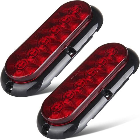 2 x 6 Inch Oval LED Trailer Tail Lights 6 LED RED Led Stop Turn Tail Lights Sealed Flush Mount Waterproof w/Rubber Grommets 3 Prong Trailer Wire Plug Pigtails in Kuwait