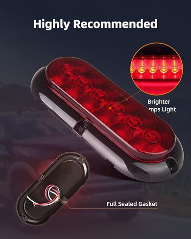 2 x 6 Inch Oval LED Trailer Tail Lights 6 LED RED Led Stop Turn Tail Lights Sealed Flush Mount Waterproof w/Rubber Grommets 3 Prong Trailer Wire Plug Pigtails in Kuwait