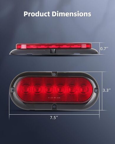 2 x 6 Inch Oval LED Trailer Tail Lights 6 LED RED Led Stop Turn Tail Lights Sealed Flush Mount Waterproof w/Rubber Grommets 3 Prong Trailer Wire Plug Pigtails in Kuwait