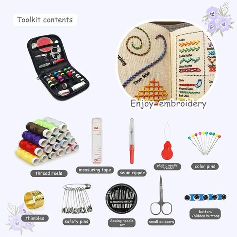 majusaccessory Embroidery Stitch Book Kit for Beginners,106 Patterns & 27 Full Tool Set with Video Instructions, Portable All in One Kit for Stress Relief & Relaxation, Perfect for Leisure Time, Gift in Saudi Arabia