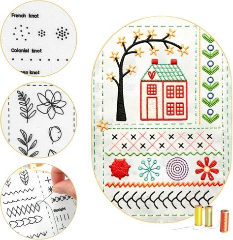 IF FEEL Embroidery Stitch Book Kit for Beginners - Upgraded Removable 106 Patterns with Extra Thick Threads, Needles & Full Tool Set, Washable Fabric Pages DIY Sewing Practice Book in Saudi Arabia